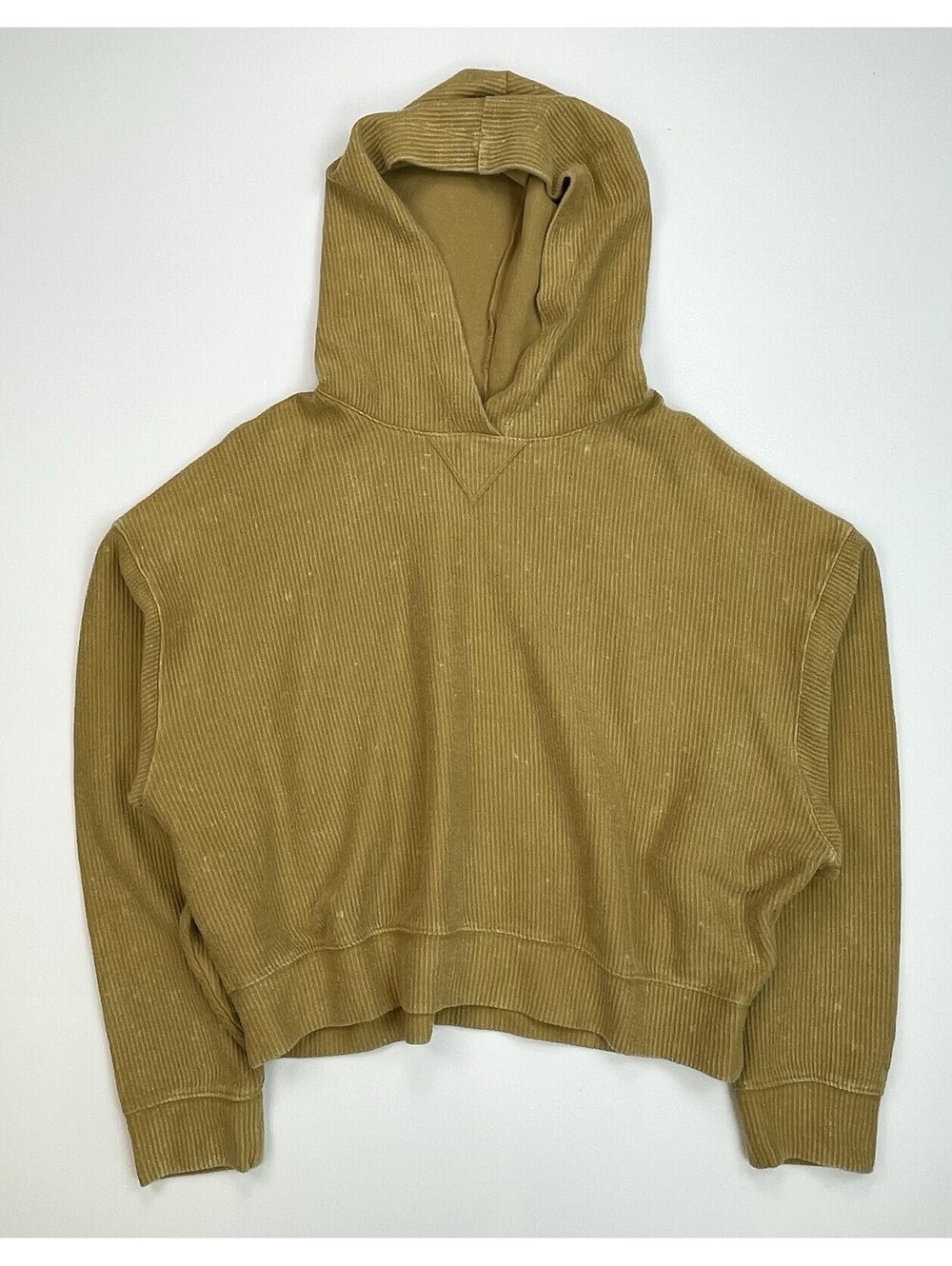 NWT PINK Victoria's Secret Womens Gold Tan Pullover Hooded Corduroy Sweater L